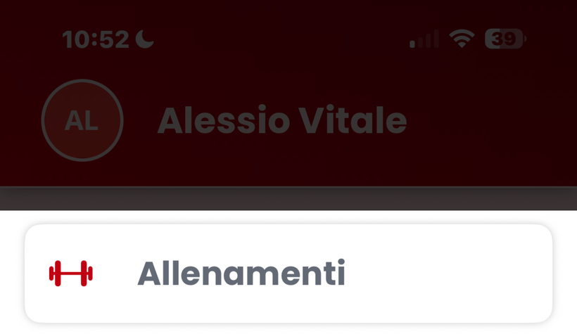 Sezione allenamenti dell'app di coaching